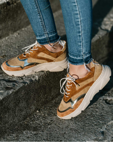 Brązowe sneakersy skóra licowa